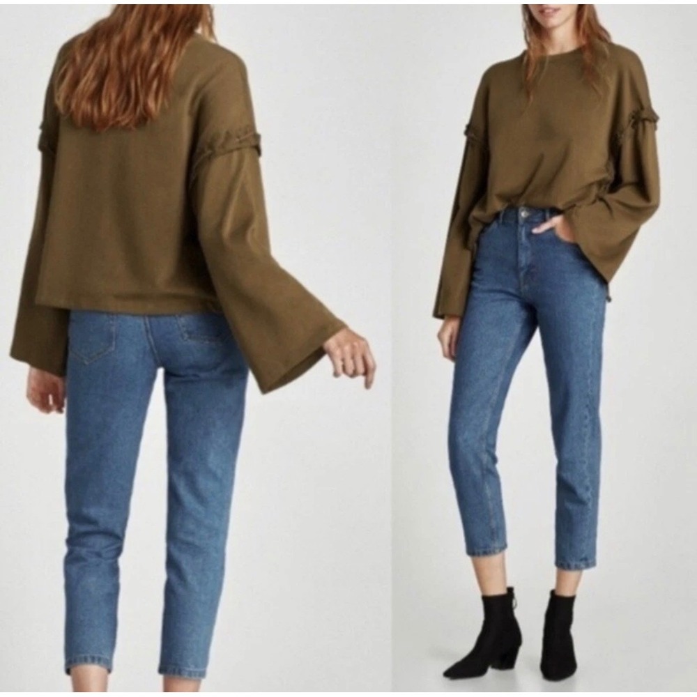 Zara Trafaluc Sweatshirt Bell Sleeves Side Tie Details Women's Size Medium Boho